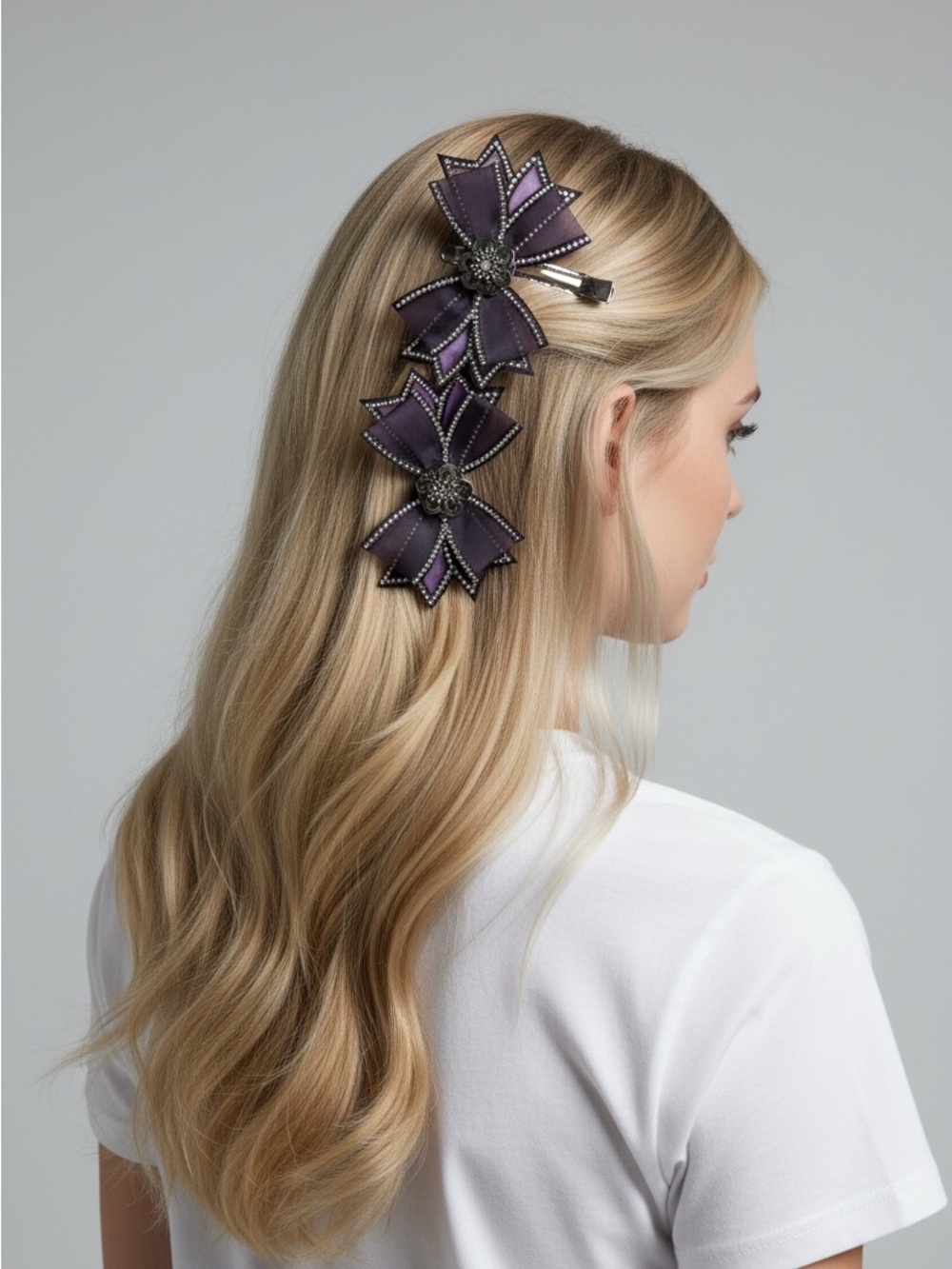 Black tulle and sparkling hair ornaments